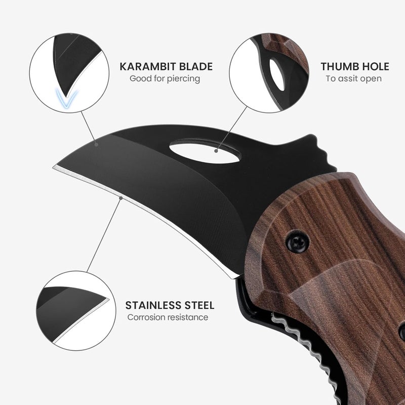 FUNBRO Small Pocket Knife for Men, Cool Box Cutter with 1.34 inch Sharp Blade, EDC Knives Tool for Everyday Carry (Wood Grain) - Image 2